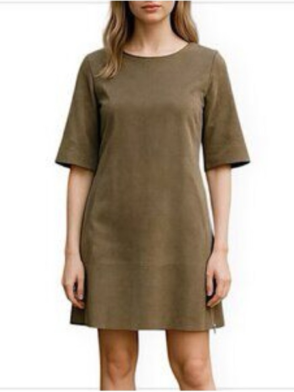 Eleventy Milano Genuine Suede Leather Shift Dress Brown S